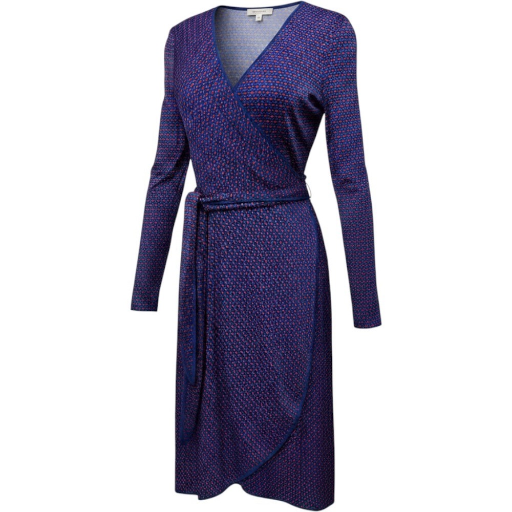 Tory Burch Margot Wrap Dress Geometric Long Sleeve Womens Medium Blue Red